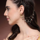 Traditional Gold Plated Red & White Pearl Beaded Multi Layered Ear Chain Earrings