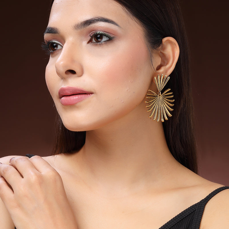 Gold Plated Leaf Shaped Styles Drop Earrings