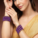 Gold-Plated Matte Finish Purple Velvet Cz Studded Bangles Set Of 36