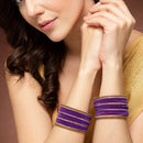 Gold-Plated Matte Finish Purple Velvet Cz Studded Bangles Set Of 36