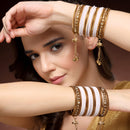 Gold-Plated Lavender Matte Finish Velvet Cz Studded Tasselled Bangles Set Of 56