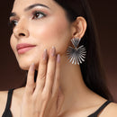 Oxidised Silver Toned Leaf Shaped Styles Drop Earrings