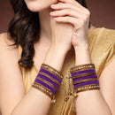 Gold-Plated Purple Matte Finish Velvet Cz Studded Tasselled Bangles Set Of 56