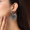 Oxidised Silver Toned Leaf Shaped Styles Drop Earrings