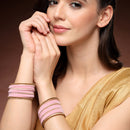 Zeneme Gold-Plated Matte Finish Pink Velvet Cz Studded Bangles Set Of 36