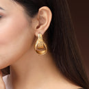Gold Plated Unique Engraved Design Tribal Style Drop Earrings