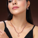 Rose Gold Plated Spiral Shaped White American Diamond Studded Jewellery Set