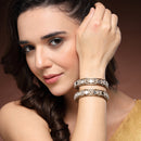 Gold Plated Square Shaped Mirror & Pearl Studded Bangles Set Of 2