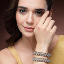 Gold Plated Floral Shaped White Cubic Zirconia Studded Bangles Set Of 2