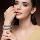 Gold Plated Floral Shaped White Cubic Zirconia Studded Bangles Set Of 2