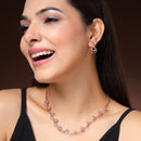 Rose Gold Plated Rose Shaped White American Diamond Studded Jewellery Set