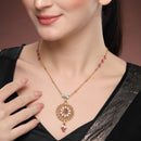 Gold-Plated Traditional Ethnic Floral & Moon Pendant Set for Women