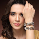 Gold Plated Floral Shaped Mirror & Pearl Studded Bangles Set Of 2