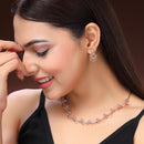 Rose Gold Plated Rose Shaped White American Diamond Studded Jewellery Set