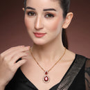 Gold Toned Brass Sunburst Teardrop Pendant Set for Women