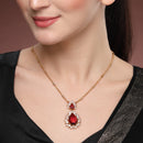 Gold Toned Brass Sunburst Teardrop Pendant Set for Women