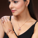 Rose Gold Plated White American Diamonds Studded Floral Shaped Pendant Combo