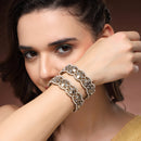 Gold Plated Floral Shaped Mirror & Pearl Studded Bangles Set Of 2