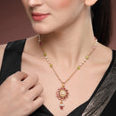 Gold-Plated Traditional Ethnic Floral & Moon Pendant Necklace Set for Women