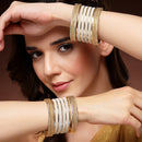 Gold-Plated Matte Finish Grey Velvet Textured Bangles Set Of 30