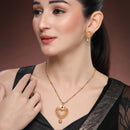 Gold Plated Brass Traditional Heart shape Pendant Necklace Set for Women