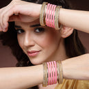Gold-Plated Matte Finish Pink Velvet Textured Bangles Set Of 30