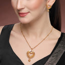 Gold Plated Brass Traditional Heart shape Pendant Necklace Set for Women