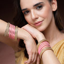 Gold-Plated Matte Finish Pink Velvet Textured Bangles Set Of 30