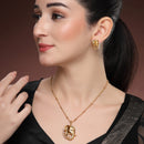 Gold Toned Brass Elephant Motif Pendant Set for Women & Girls