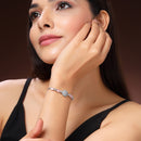 Rhodium Plated Silver Toned White And Pink American Diamond Studded Adjustable Bracelet