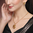 Gold Toned Brass Elephant Motif Pendant Set for Women & Girls