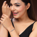 Rhodium Plated Silver Toned Infinity Shaped White Cubic Zirconia Studded Adjustable Bracelet