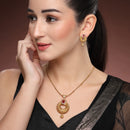Gold Plated Brass Traditional Floral Pendant Necklace Set for Women & Girls