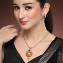 Gold Plated Brass Traditional Floral Pendant Necklace Set for Women & Girls