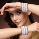 Zeneme Gold-Plated Matte Finish Lavender Velvet Cz Studded Bangles Set Of 36