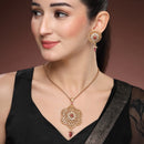 Gold Plated Brass Traditional Floral Pendant Necklace Set for Women