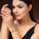 Rhodium Plated Silver Toned White And Green American Diamond Studded Adjustable Bracelet