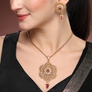 Gold Plated Brass Traditional Floral Pendant Necklace Set for Women