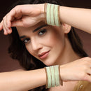 Gold-Plated Pastel Green Matte Finish Velvet Cz Studded Bangles Set Of 36