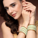 Gold-Plated Pastel Green Matte Finish Velvet Cz Studded Bangles Set Of 36