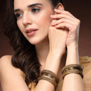 Gold-Plated Mehendi Toned Textured Bangles Set Of 12