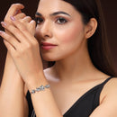 Rhodium Plated Silver Toned Floral Shaped White Cubic Zirconia Studded Adjustable Bracelet