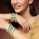 Gold-Plated Textured Matte Finish Teal Velvet Bangles Set Of 30