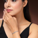 Rhodium Plated Silver Toned White Cubic Zirconia Studded Adjustable Bracelet