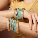 Gold-Plated Textured Matte Finish Teal Velvet Bangles Set Of 30