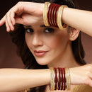 Gold-Plated Matte Finish Maroon Velvet Textured Bangles Set Of 30