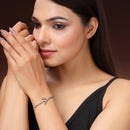 Rhodium Plated Silver Toned White Cubic Zirconia Studded Adjustable Bracelet