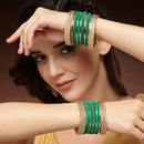 Gold-Plated Matte Finish Green Velvet Textured Bangles Set Of 30