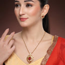 Gold Toned Brass Floral Vintage Pendant Set for Women & Girls