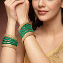 Gold-Plated Matte Finish Green Velvet Textured Bangles Set Of 30